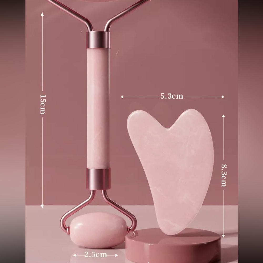 Pink Facial Roller Massager with Gua Sha Scraper for Puffiness - Picture 3 of 3